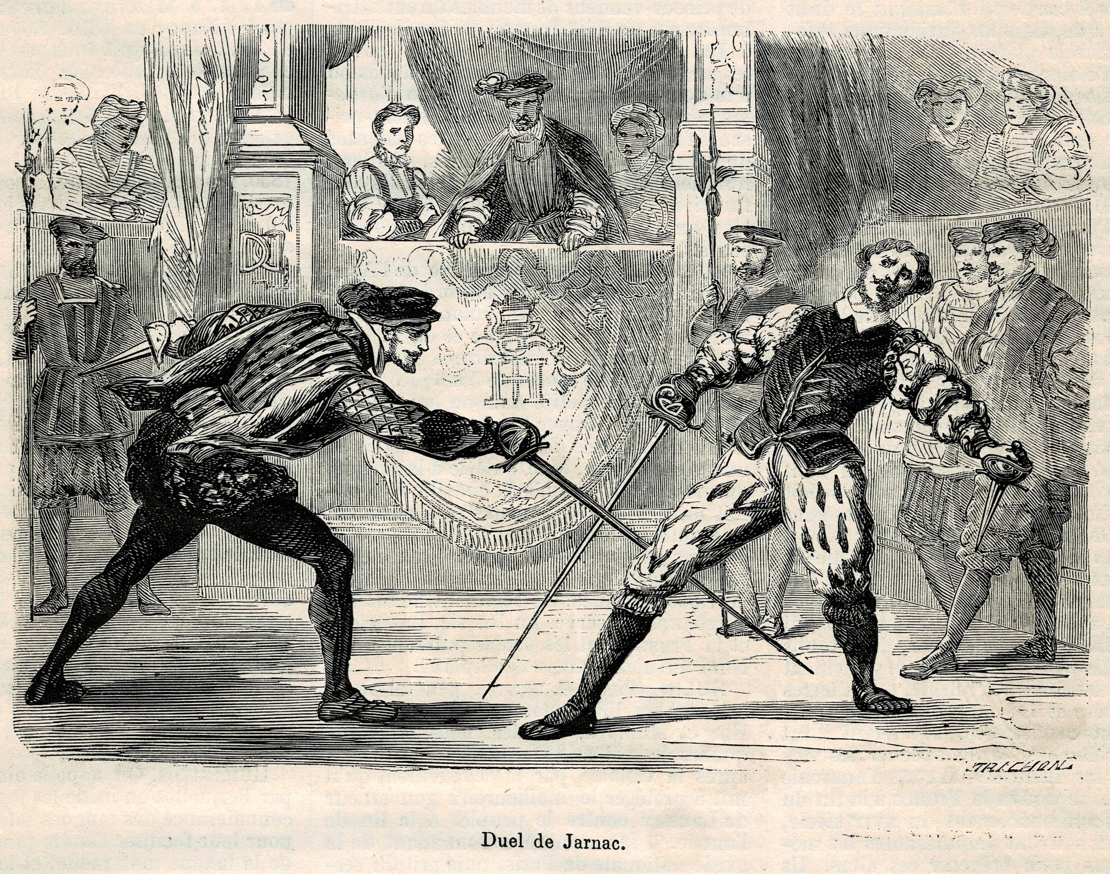 Gravure du Duel de Jarnac — spectacle de la Compagnie Cyclone